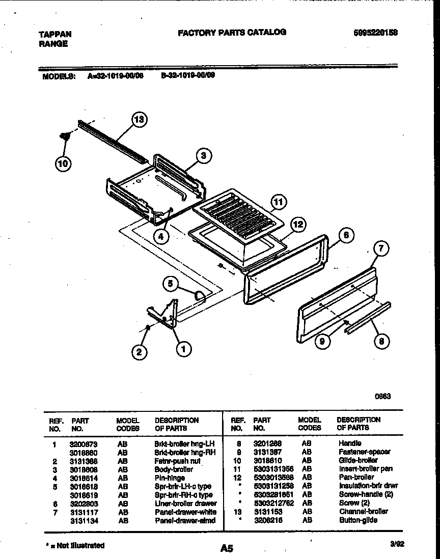 Tappan 32-1019-00-09 broiler drawer parts diagram