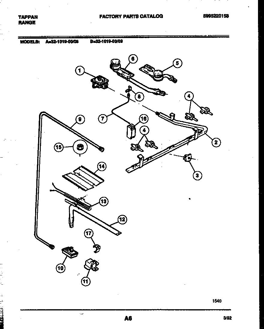 Tappan 32-1019-00-09 burner parts diagram