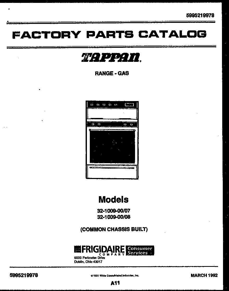 Tappan 32-1009-00-08 cover page diagram