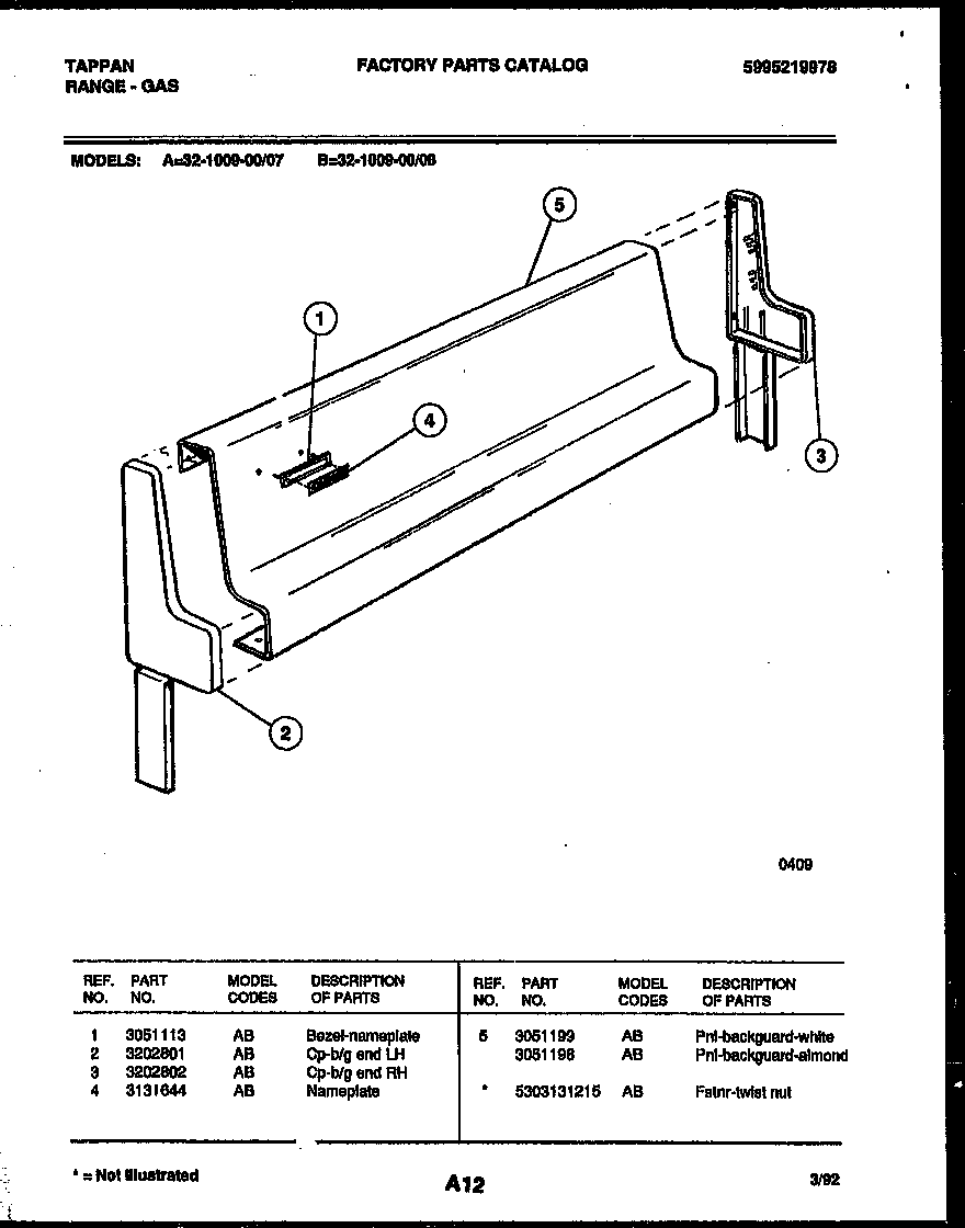 Tappan 32-1009-00-08 backguard diagram