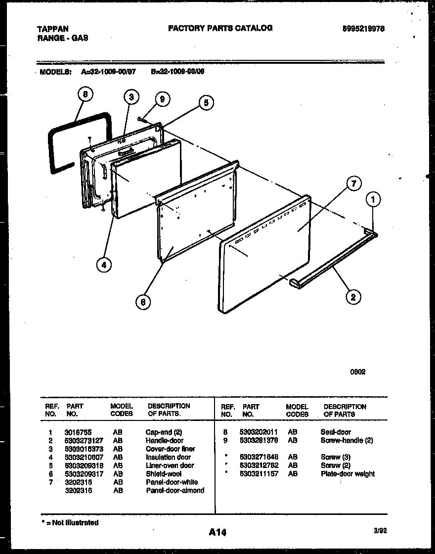 Tappan 32-1009-00-08 door parts diagram