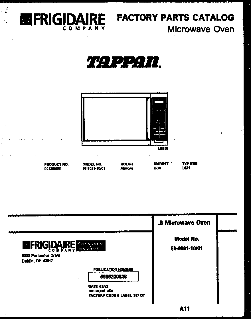 Tappan 56-9081-10-01 front cover diagram