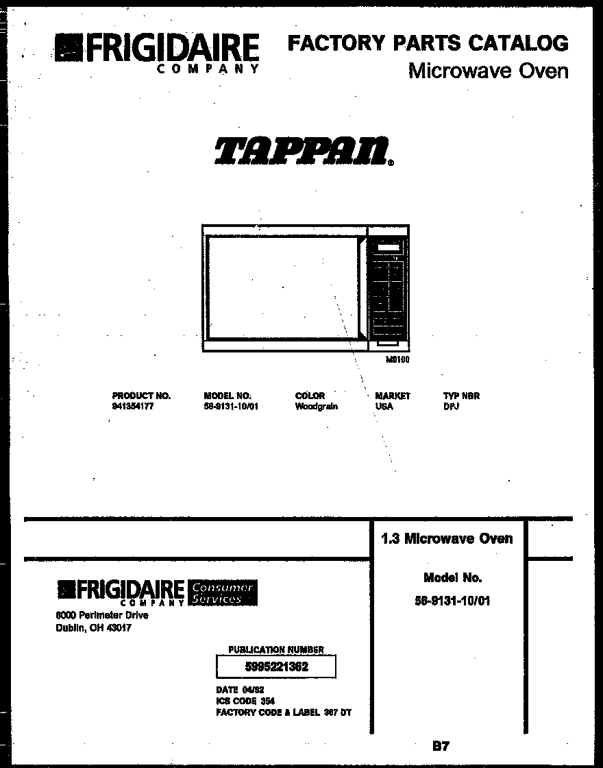 Tappan 56-9131-10-01 front cover diagram