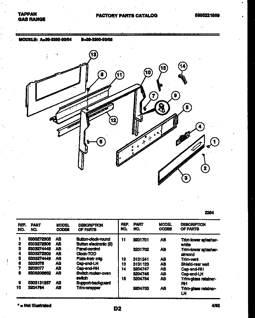 Tappan 30-3350-23-05 backguard diagram