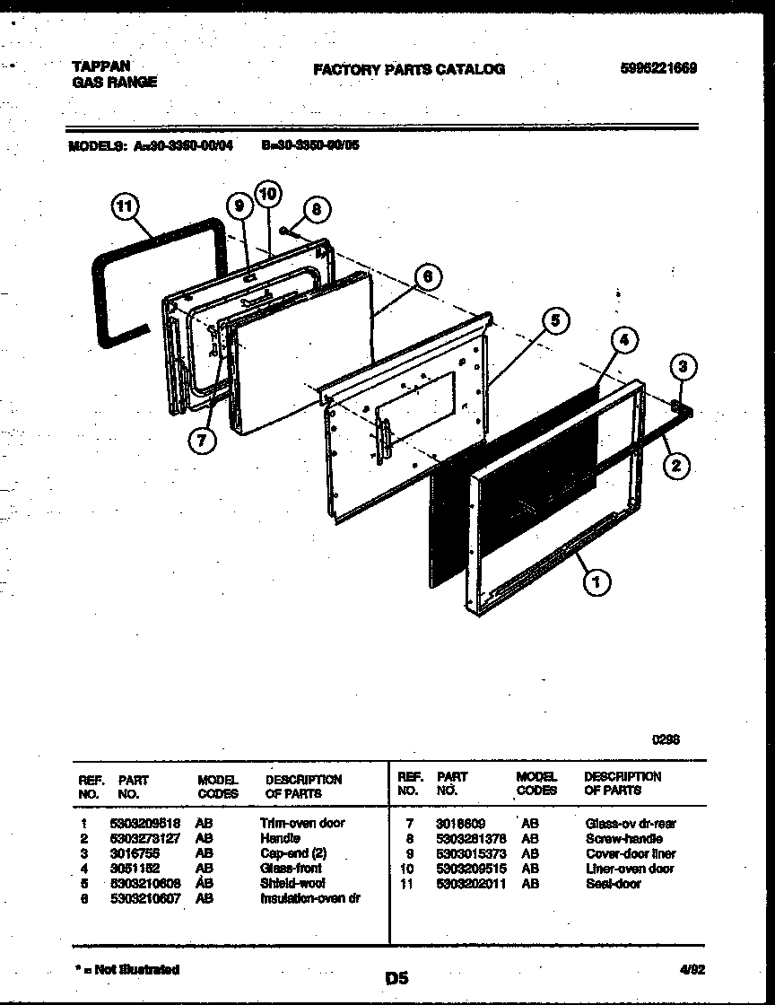 Tappan 30-3350-23-05 door parts diagram