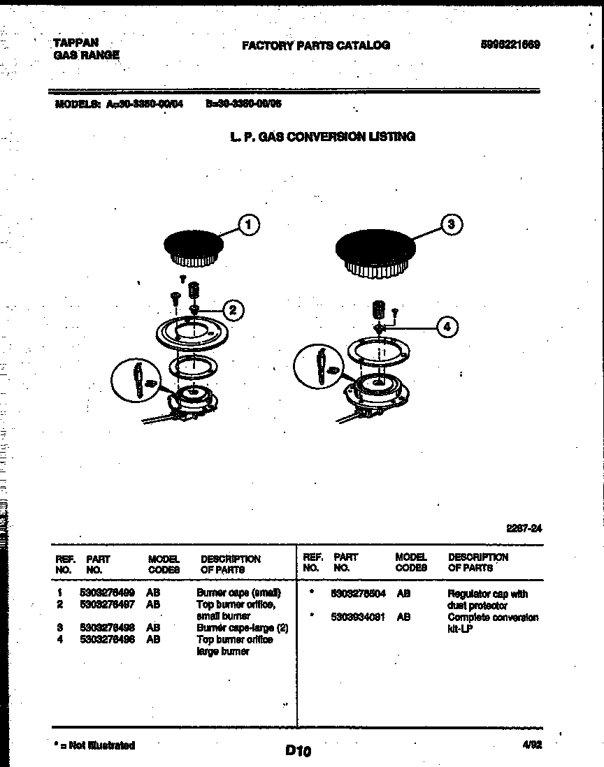 Tappan 30-3350-23-05 burner parts diagram