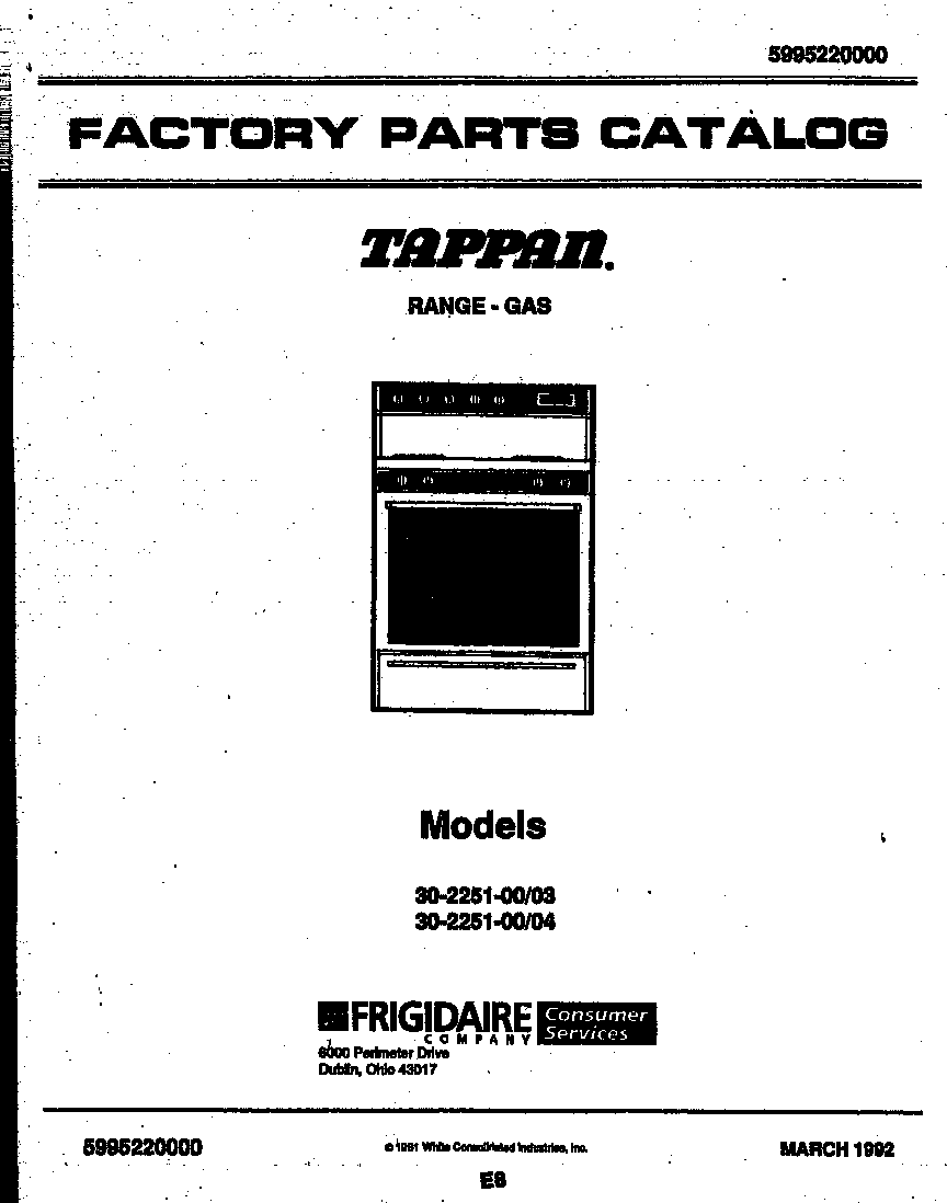 Tappan 30-2251-00-03 cover page diagram