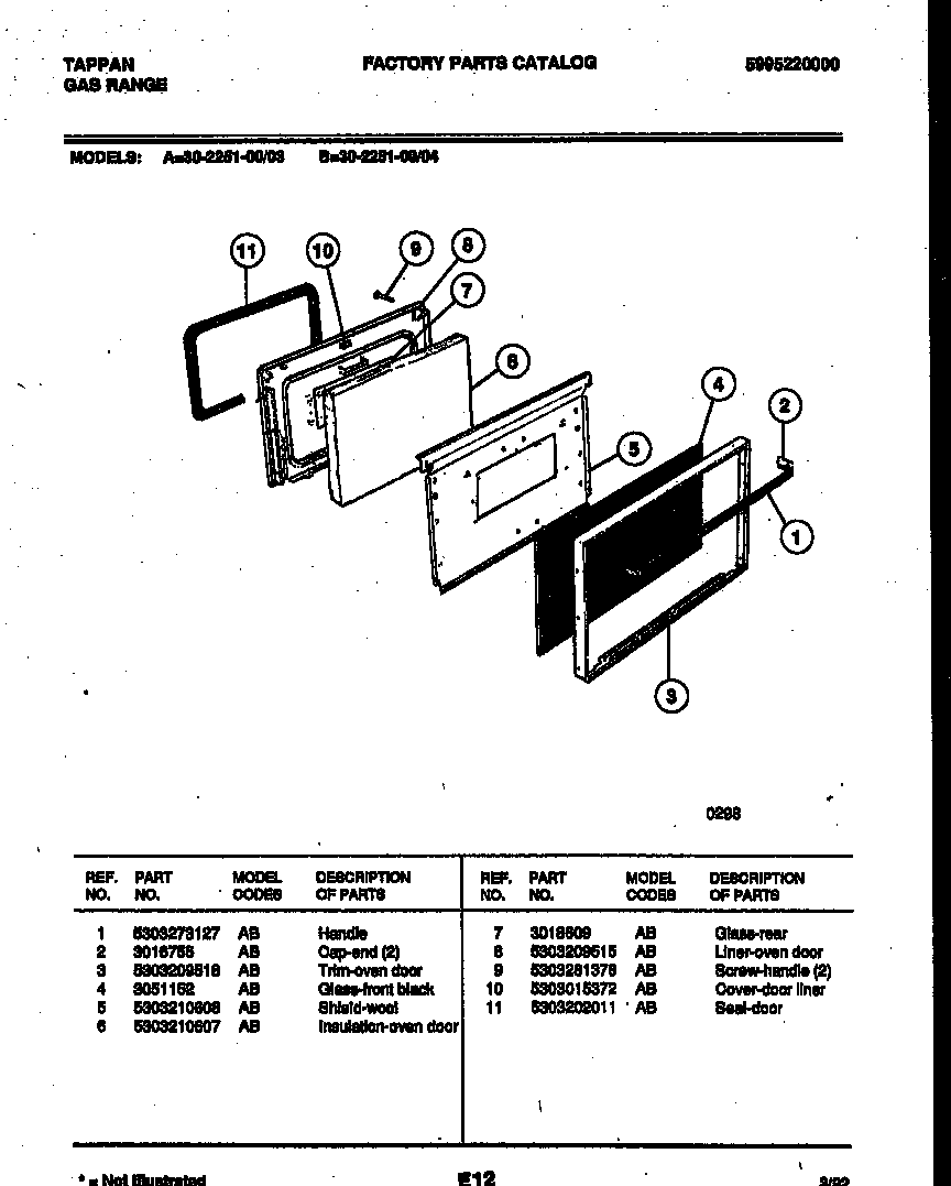 Tappan 30-2251-00-03 door parts diagram
