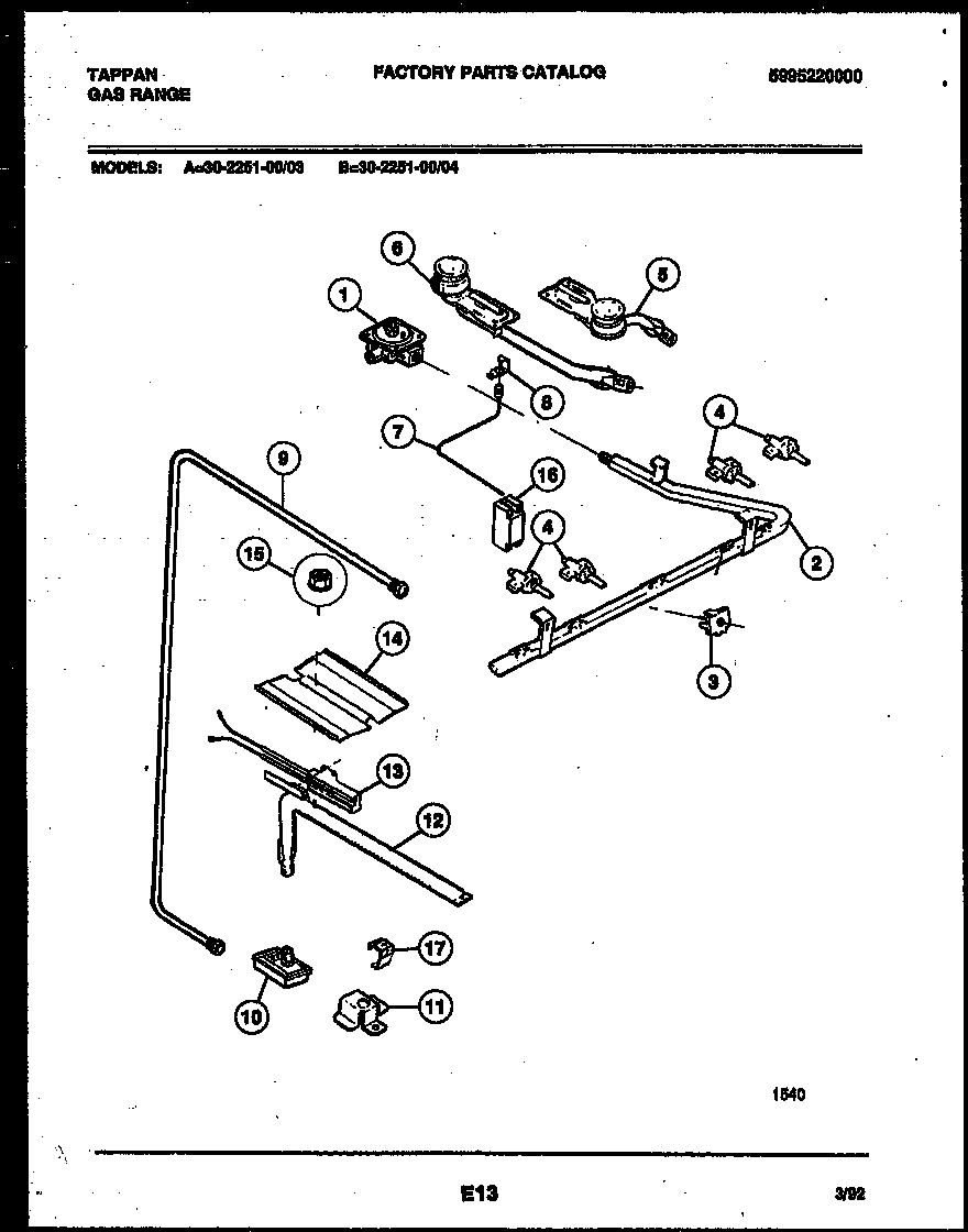 Tappan 30-2251-00-03 burner parts diagram