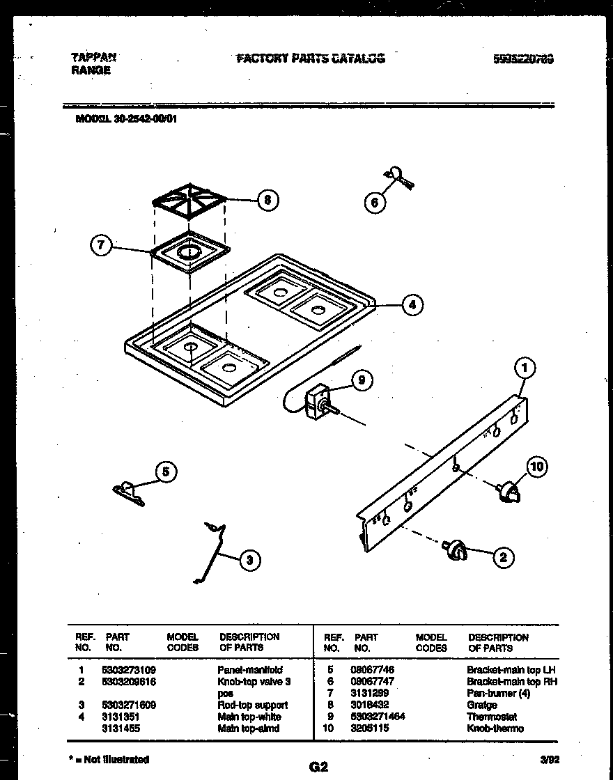 Tappan 30-2542-23-01 cooktop parts diagram
