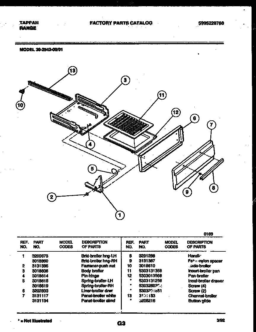 Tappan 30-2542-23-01 broiler drawer parts diagram