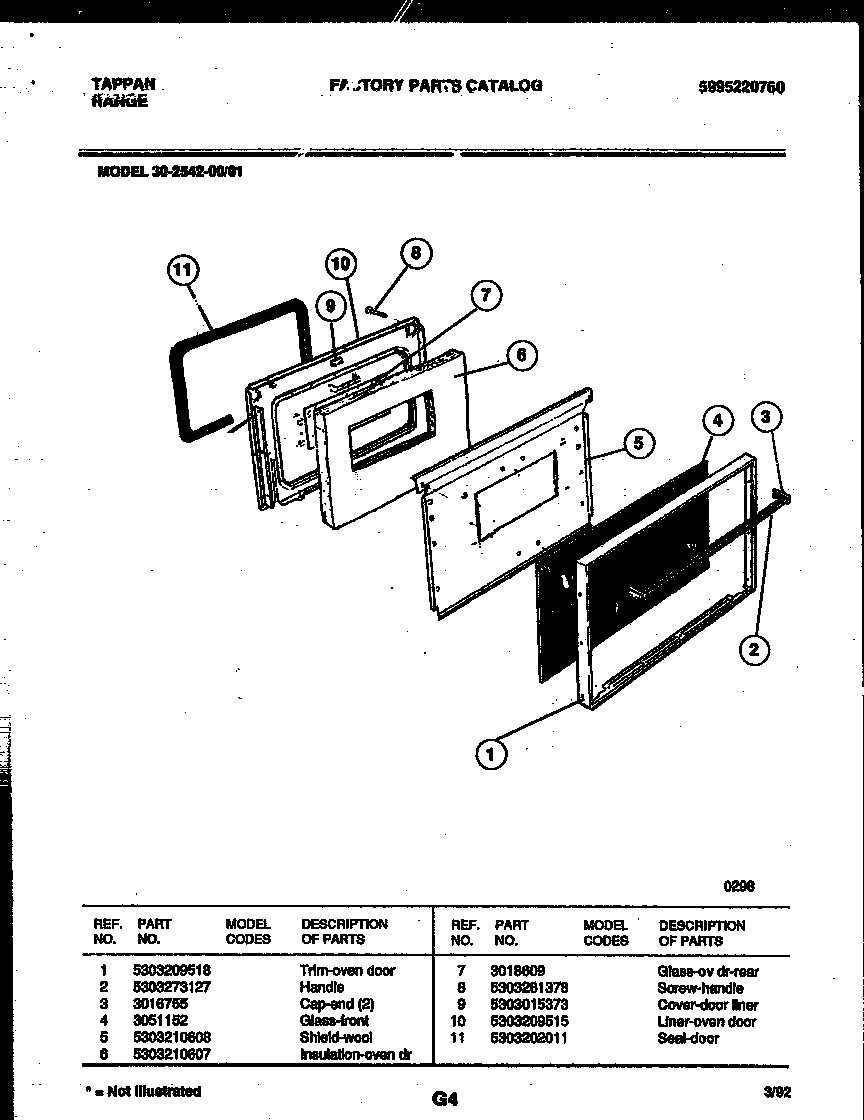 Tappan 30-2542-23-01 door parts diagram