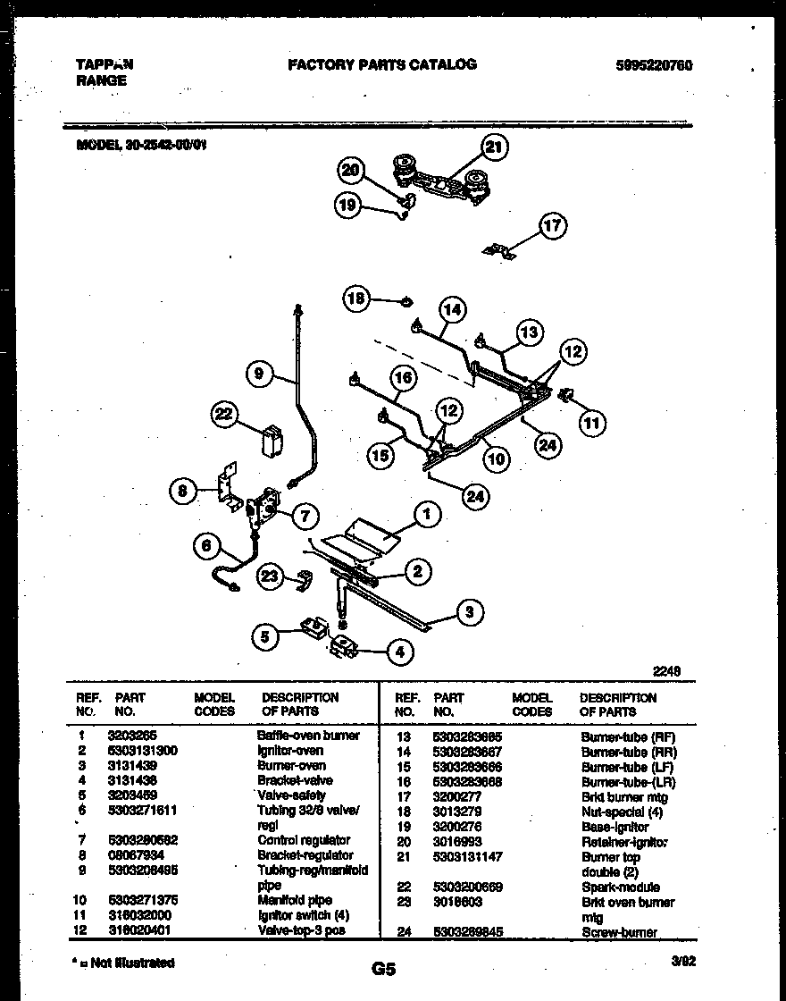 Tappan 30-2542-23-01 burner parts diagram