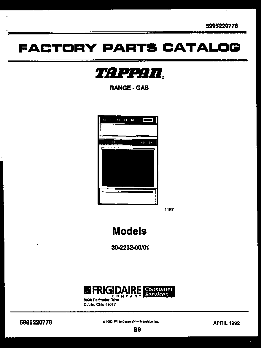 Tappan 30-2232-23-01 cover page diagram