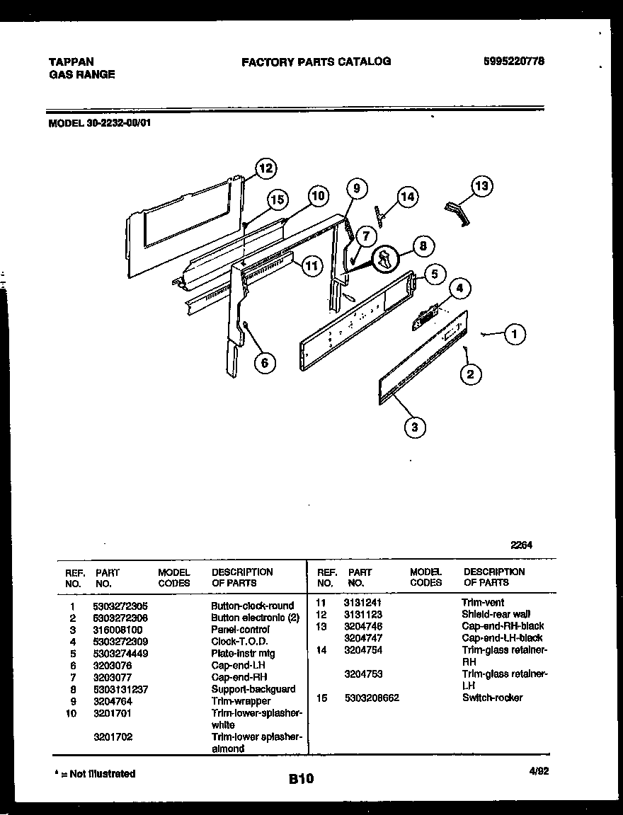 Tappan 30-2232-23-01 backguard diagram