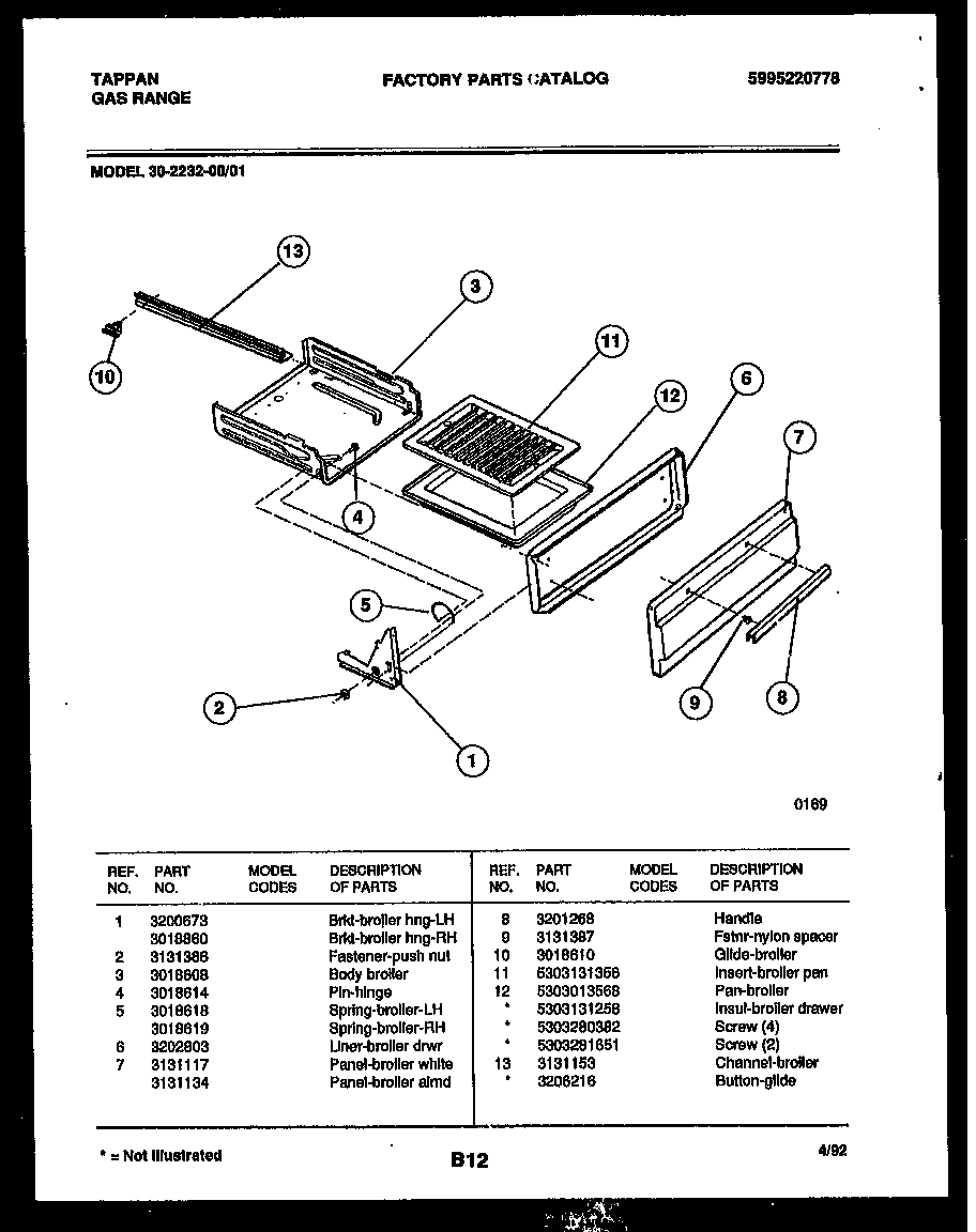 Tappan 30-2232-23-01 broiler drawer parts diagram