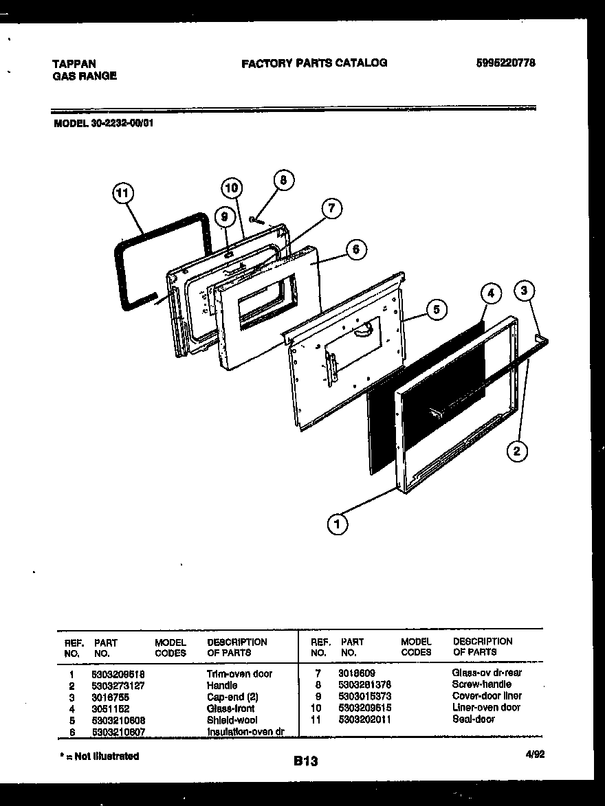 Tappan 30-2232-23-01 door parts diagram