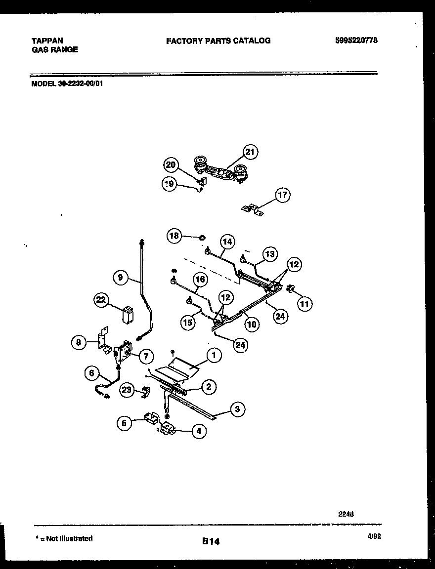 Tappan 30-2232-23-01 burner, manifold and gas control diagram
