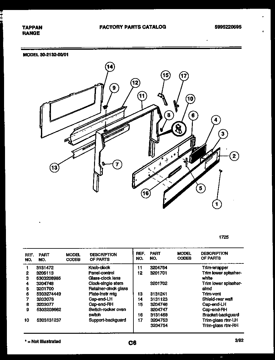 Tappan 30-2132-23-01 backguard diagram