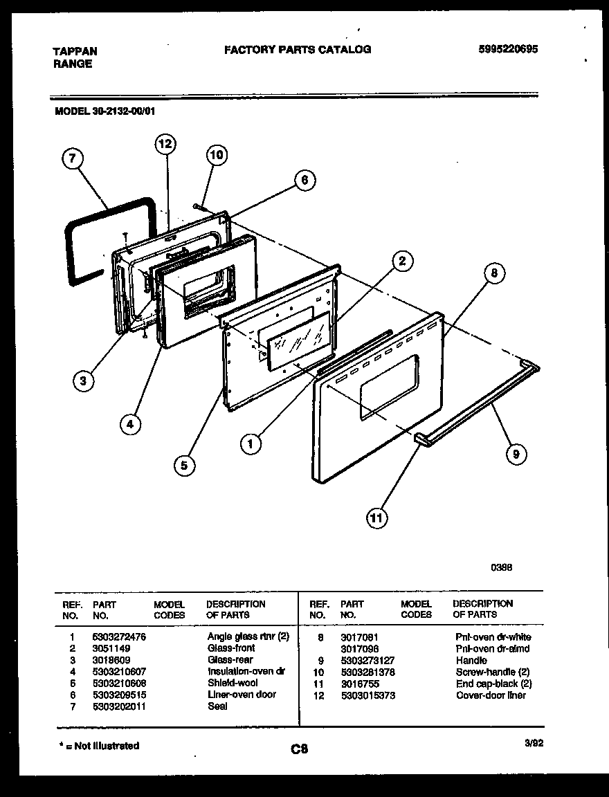 Tappan 30-2132-23-01 door parts diagram