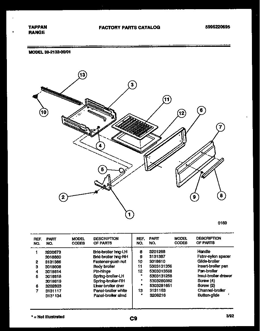 Tappan 30-2132-23-01 broiler drawer parts diagram