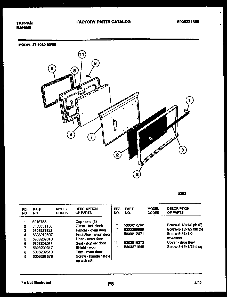 Tappan 37-1039-23-05 door parts diagram