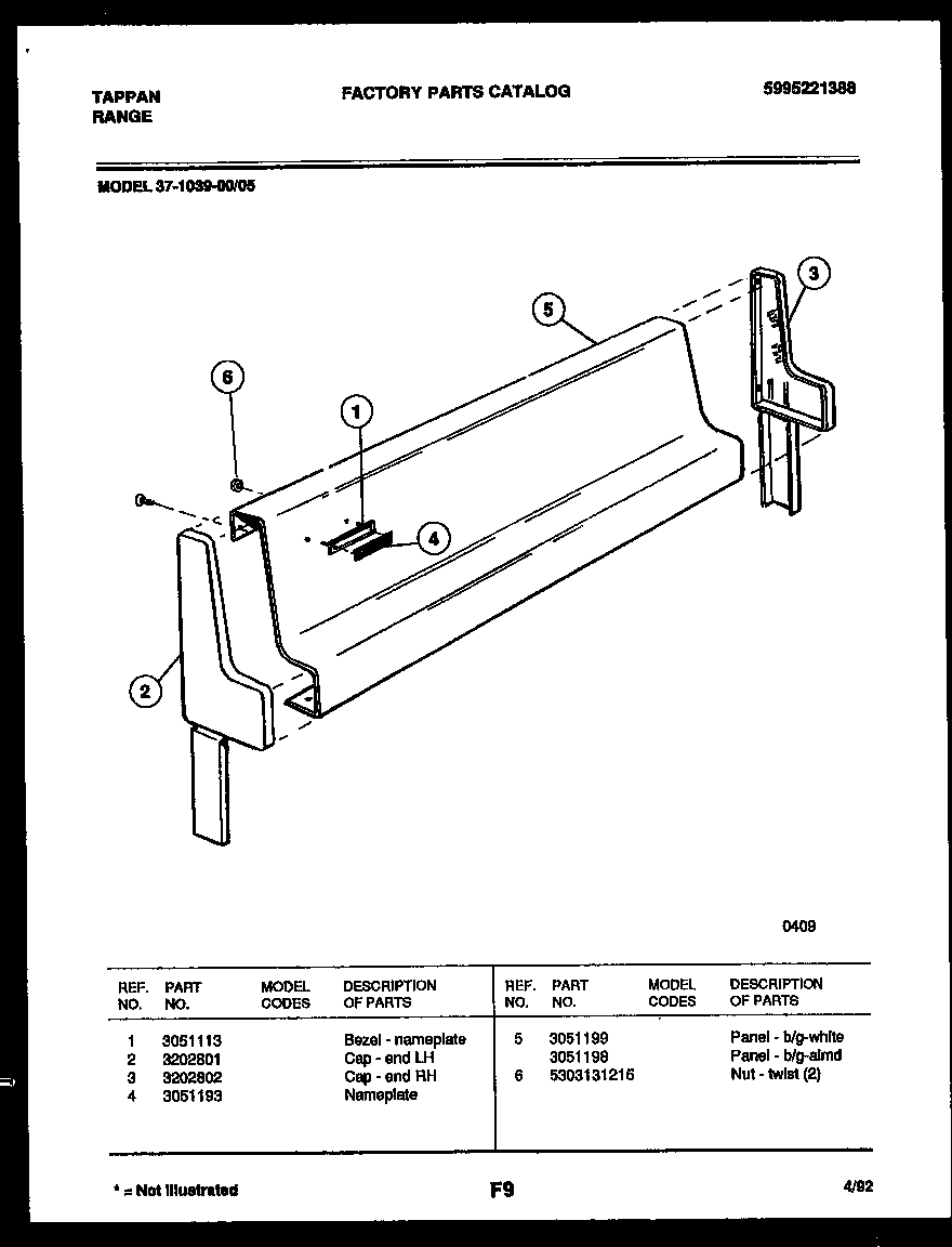 Tappan 37-1039-23-05 backguard diagram