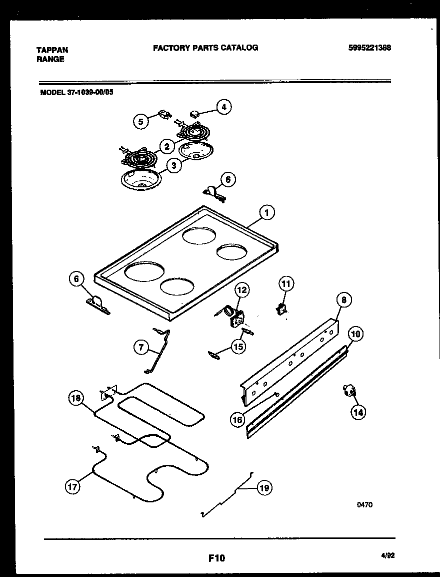 Tappan 37-1039-23-05 cooktop and broiler parts diagram