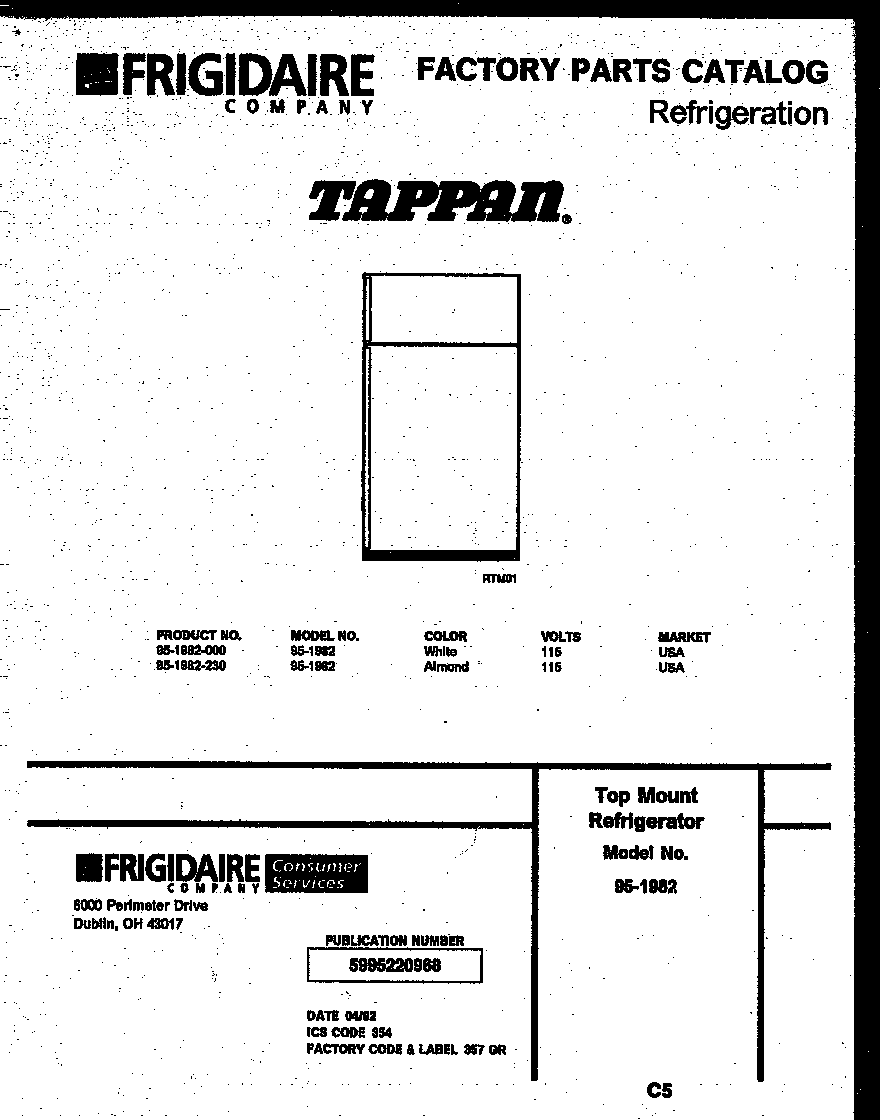 Tappan 95-1982-00-00 cover diagram