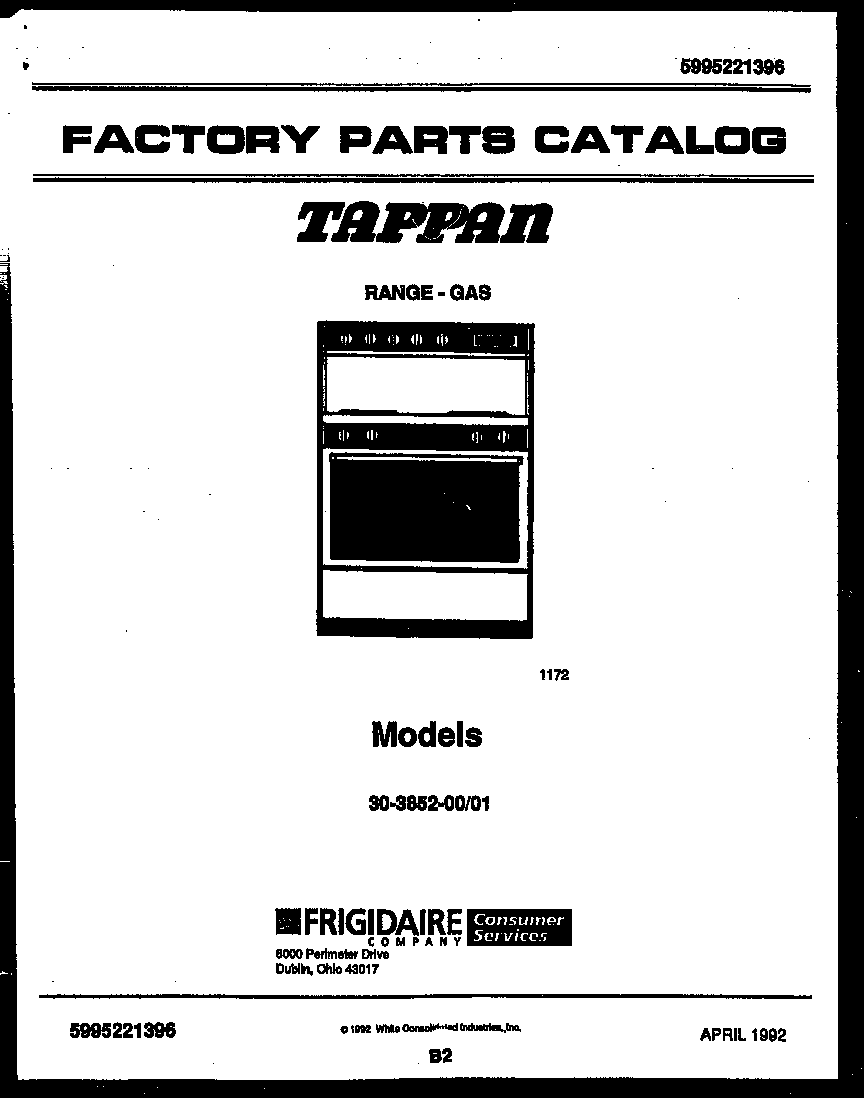 Tappan 30-3852-00-01 cover page diagram