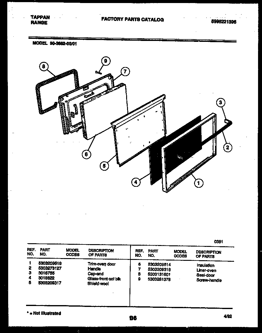 Tappan 30-3852-00-01 door parts diagram