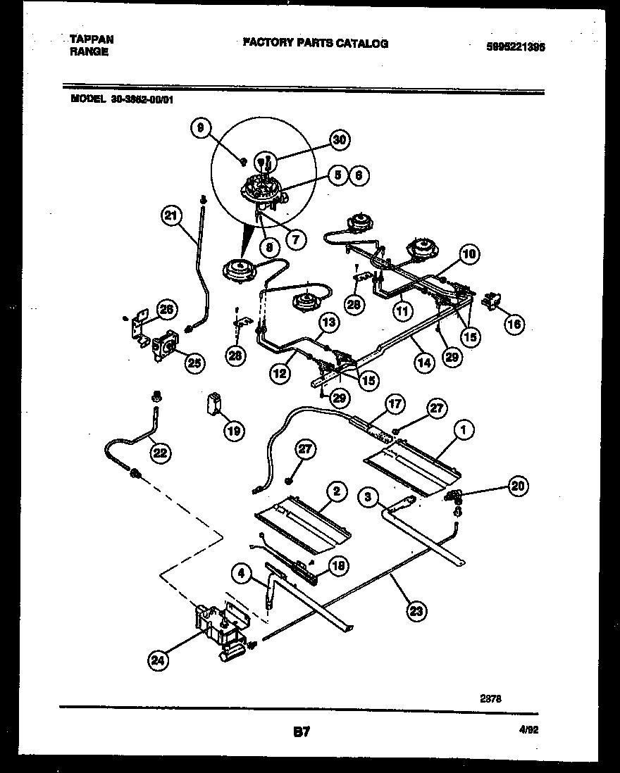 Tappan 30-3852-00-01 burner, manifold and gas control diagram