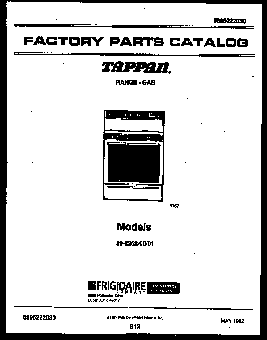 Tappan 30-2252-00-01 cover page diagram