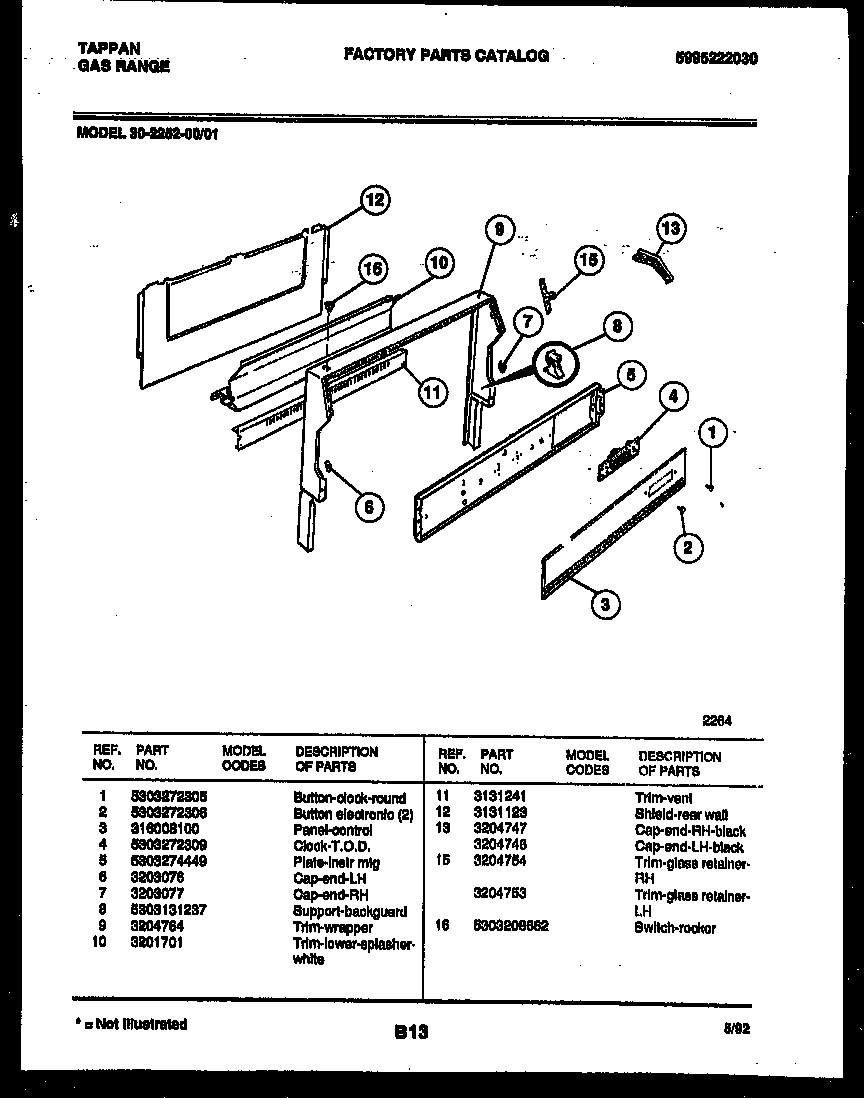 Tappan 30-2252-00-01 backguard diagram