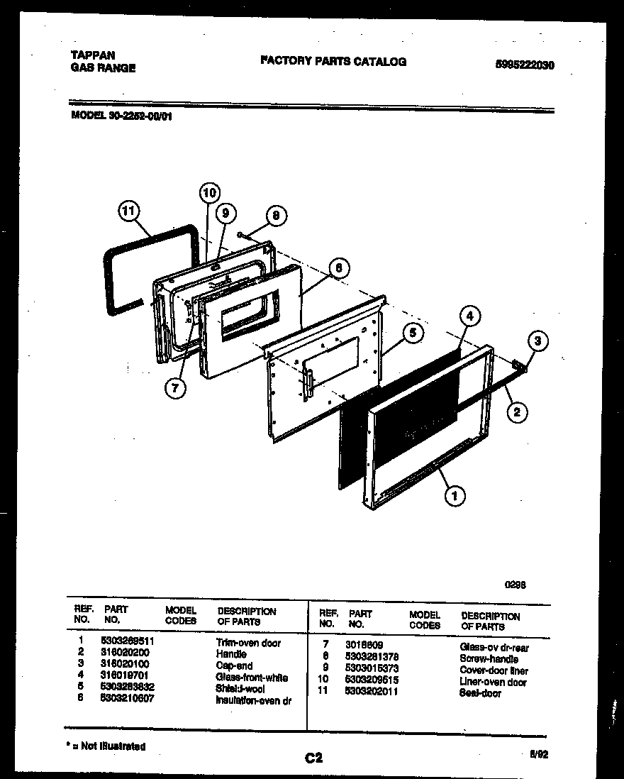 Tappan 30-2252-00-01 door parts diagram
