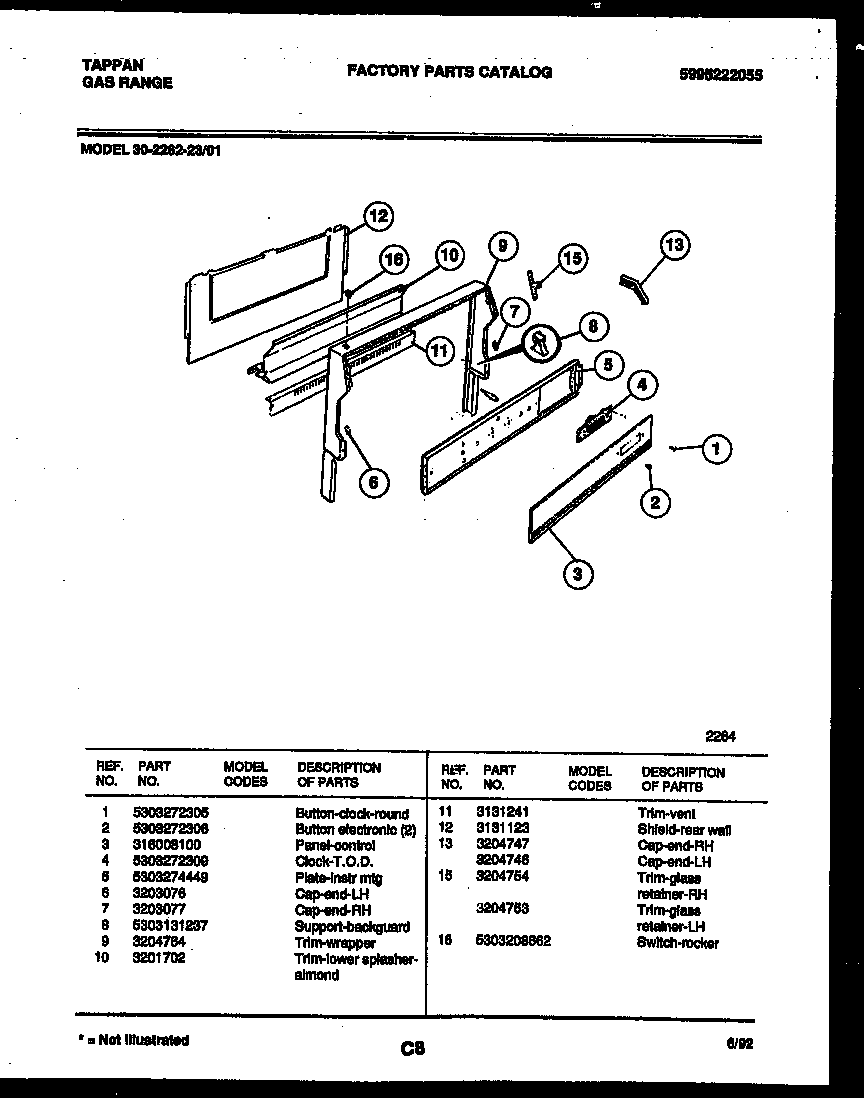 Tappan 30-2262-23-01 backguard diagram