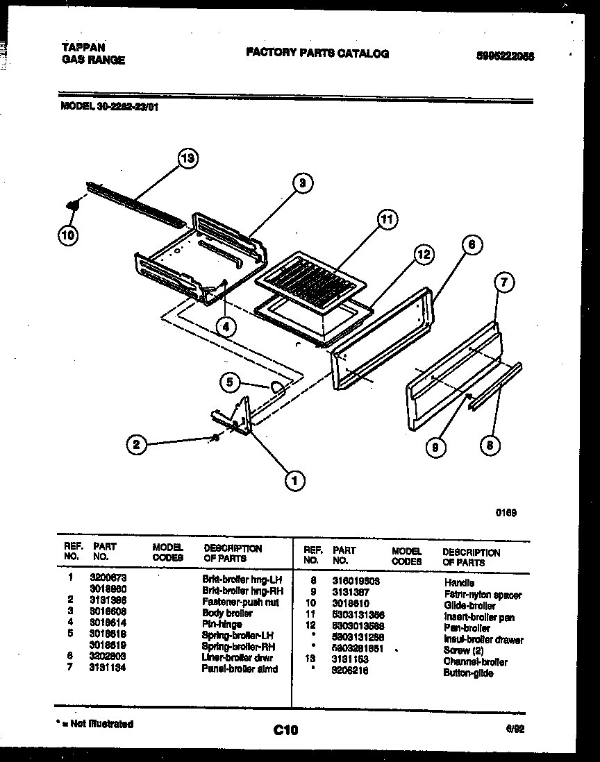 Tappan 30-2262-23-01 broiler drawer parts diagram