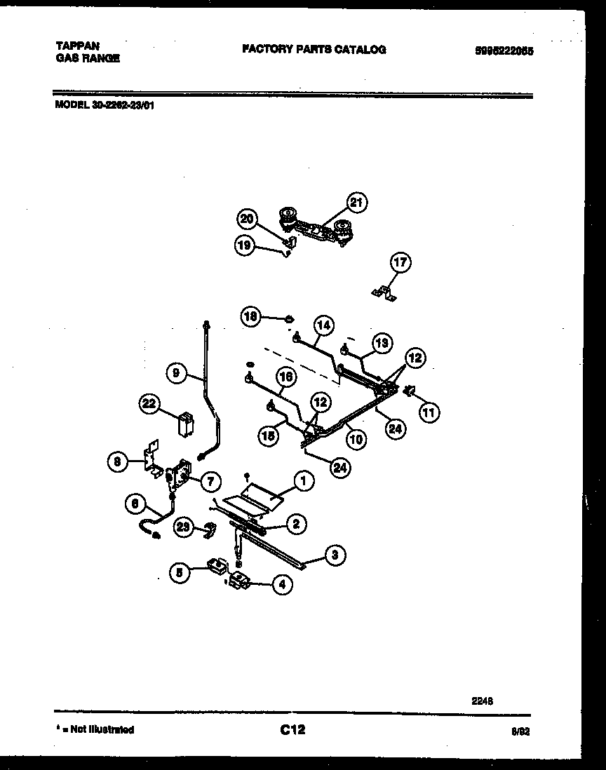 Tappan 30-2262-23-01 burner, manifold and gas control diagram