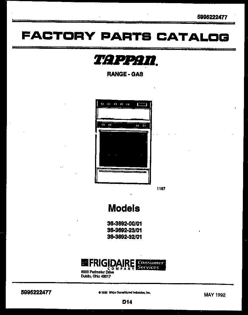 Tappan 36-3692-32-01 cover page diagram