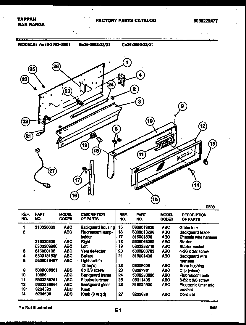 Tappan 36-3692-32-01 backguard diagram