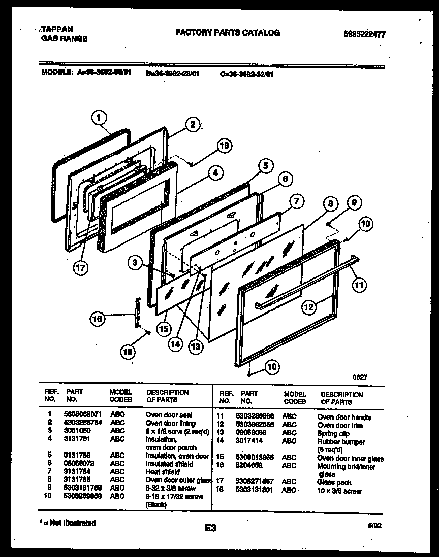 Tappan 36-3692-32-01 door parts diagram