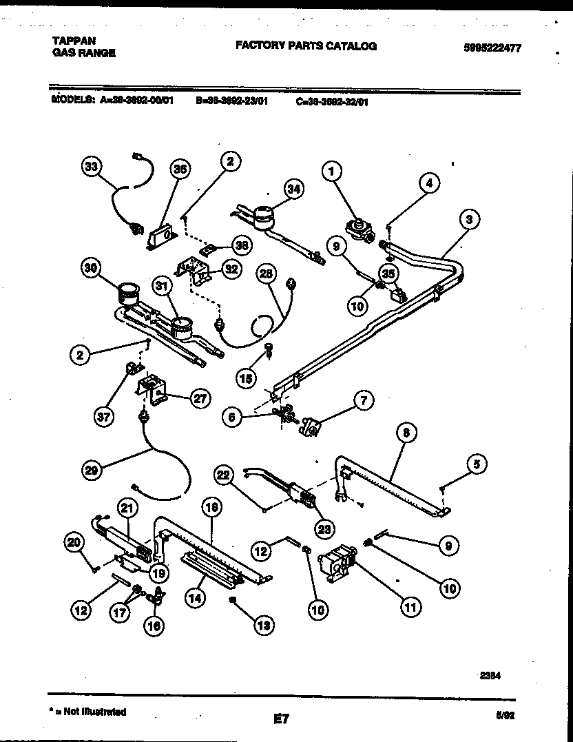 Tappan 36-3692-32-01 burner, manifold and gas control diagram