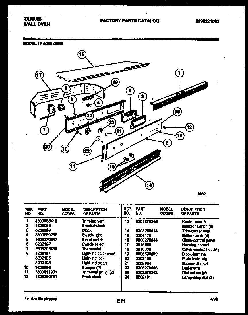 Tappan 11-4989-00-03 control panel diagram
