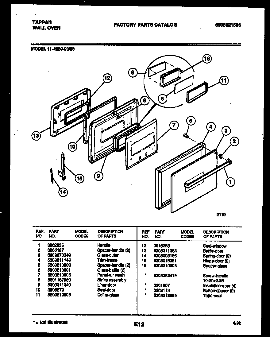Tappan 11-4989-00-03 door parts diagram