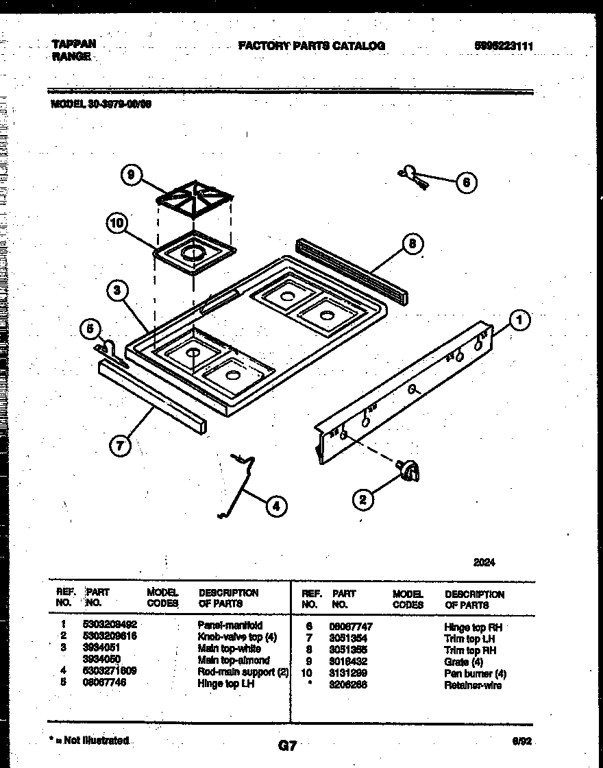 Tappan 30-3979-00-08 cooktop parts diagram