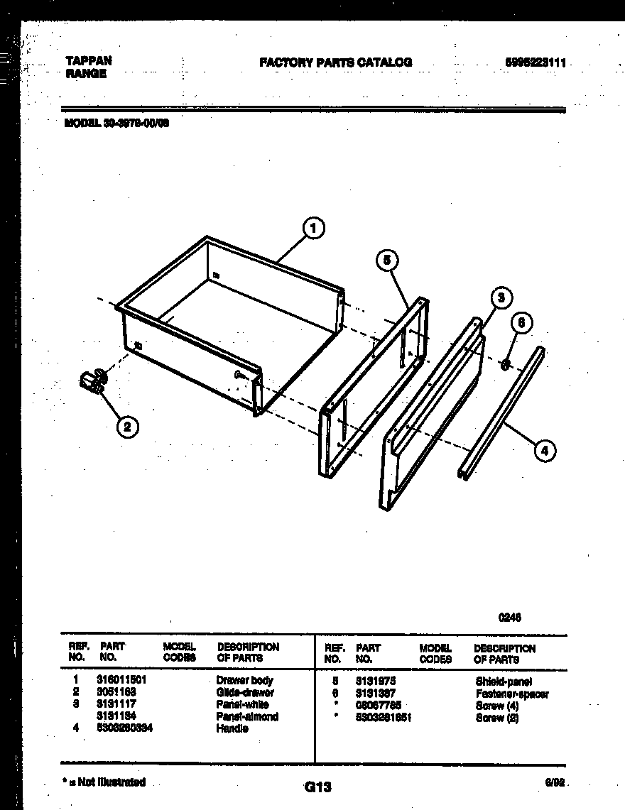 Tappan 30-3979-00-08 drawer parts diagram