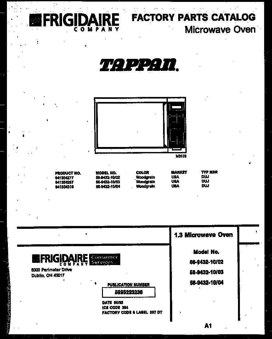 Tappan 56-9432-10-02 front cover diagram