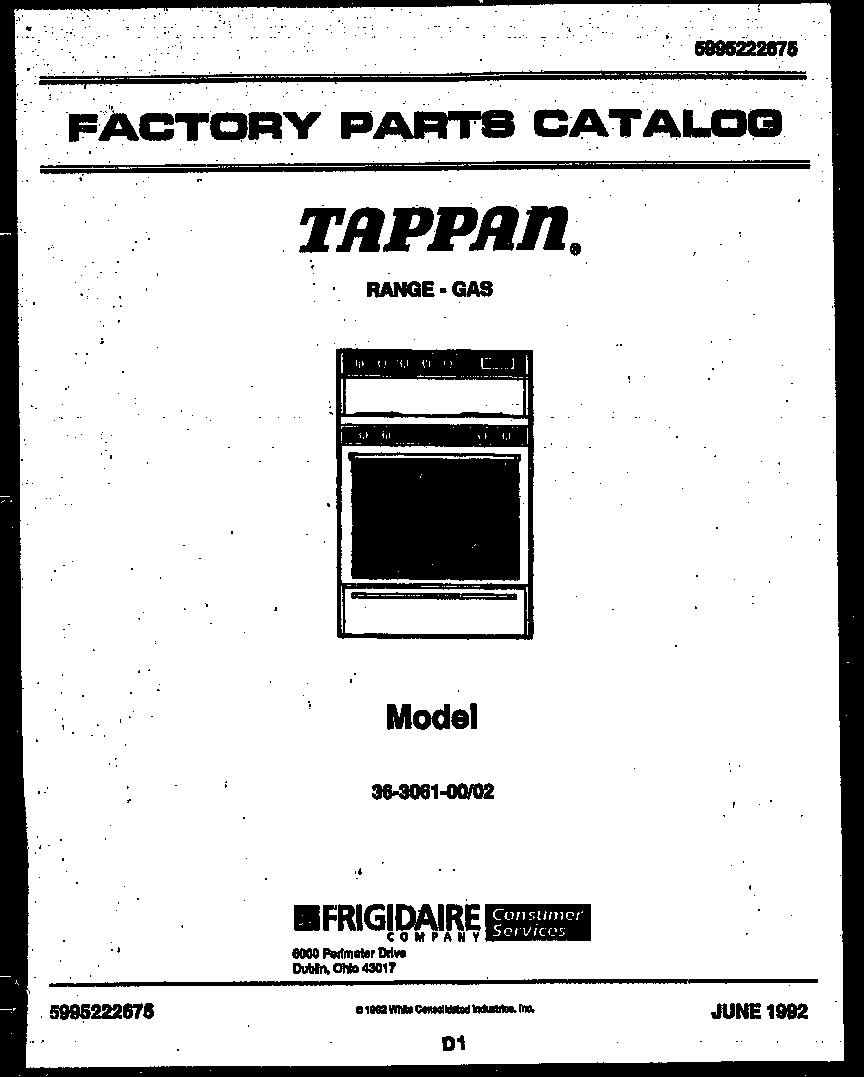 Tappan 36-3061-00-02 cover page diagram