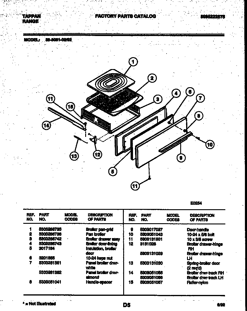 Tappan 36-3061-00-02 broiler drawer parts diagram