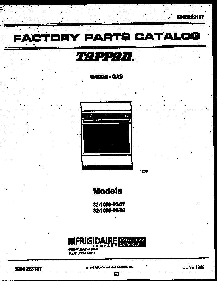 Tappan 32-1039-00-07 cover page diagram